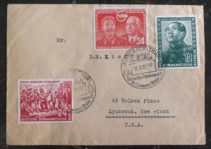 1952 Manebach East Germany DDR Cover to New York USA Mao Tse Tung Stalin Stamps