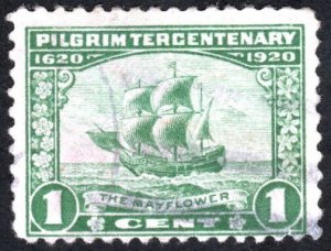 SC# 548 - (1c) - Landing of Pilgrims, Mayflower, dark green Used Single