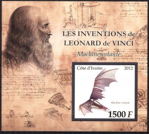 Ivory Coast 2012 Leonardo Da Vinci Inventions Flying Machine S/S MNH