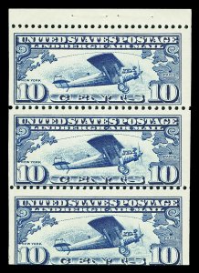 Scott C10a 1927 10c Airmail Booklet Pane of Three Mint Fine NH Cat $115