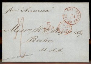 England Britain 1860 Boston MA Steamer America Transatlantic Stampless Cov 77666