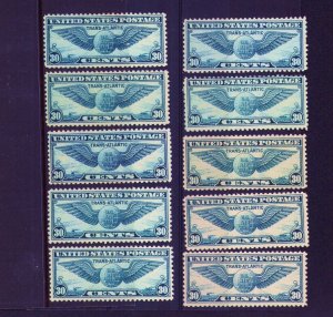 Lot of 10 C24 30c 1939 Winged Globe Full Gum Never Hinged CV $110.00