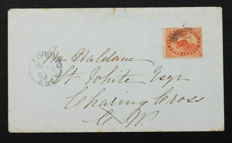 CANADA #15 TIED ON COVER 1860 FIVE CENTS TOROTO TO CATHAM