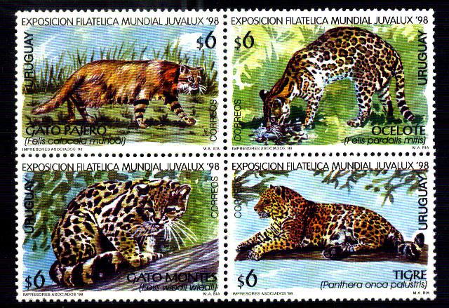 URUGUAY 1998 FAUNA FELINS YV 1730-3 Mi 2364-7 MNH