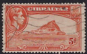 Gibraltar 1938 - 51 KGV1 5d Red Orange Europa Point SG 125c ( L1360 )