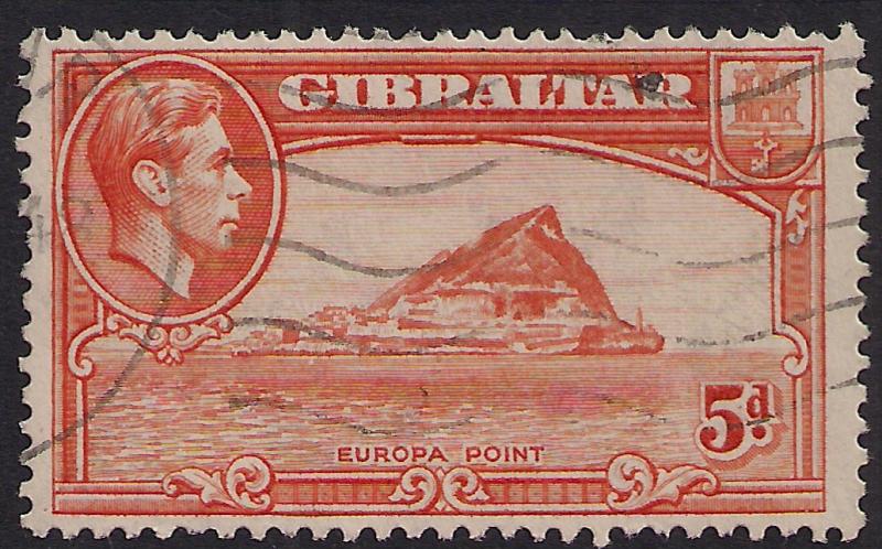 Gibraltar 1938 - 51 KGV1 5d Red Orange Europa Point SG 125c ( L1360 )