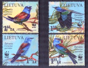 Lithuania 2008 WWF Birds European Roller set of 4 Used /CTO