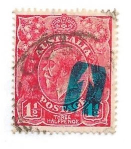 1926 Australia Sc68c 1½p King George used with flaw front of emu's neck