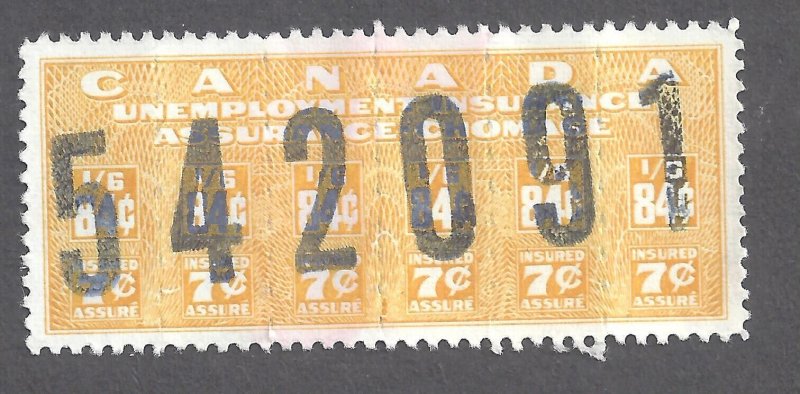 Canada VAN DAM FU32 UNEMPLOYMENT INSURANCE STAMP VF USED BS24233-4 