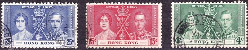 HONG KONG 1937 4c/15c/25c Coronation Set SG137-139 Fine Used