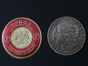 ​TONGA-SC#128-COAT OF ARMS-KOULA'S GOLD COIN STYLE STAMP MINT-VERY FINE