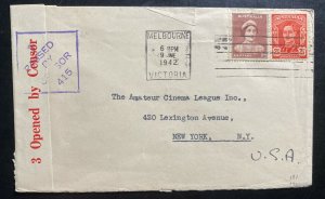 1942 Melbourne Australia Censored Cover To Amateur Cinema New York Isa USA