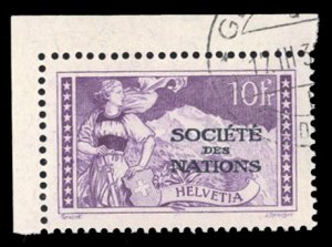 Switzerland, Officials #2O29 Cat$120, 1922 10fr dull violet, corner margin si...