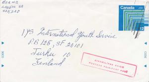 Canada 12c Frames Envelope 1978 [Landis, Sask.] Airmail to Turku, Finland wit...