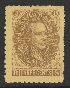 SARAWAK 1869 Brooke 3c brown on yellow (left pane pos.55).