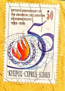 Cyprus #925 F/VF Used on Paper- Human Rights 1998 SCV~$2  [OP1.1.1]