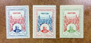 Germany, ZEPPELIN Cinderella Poster Stamps lot of 3 different colors white paper