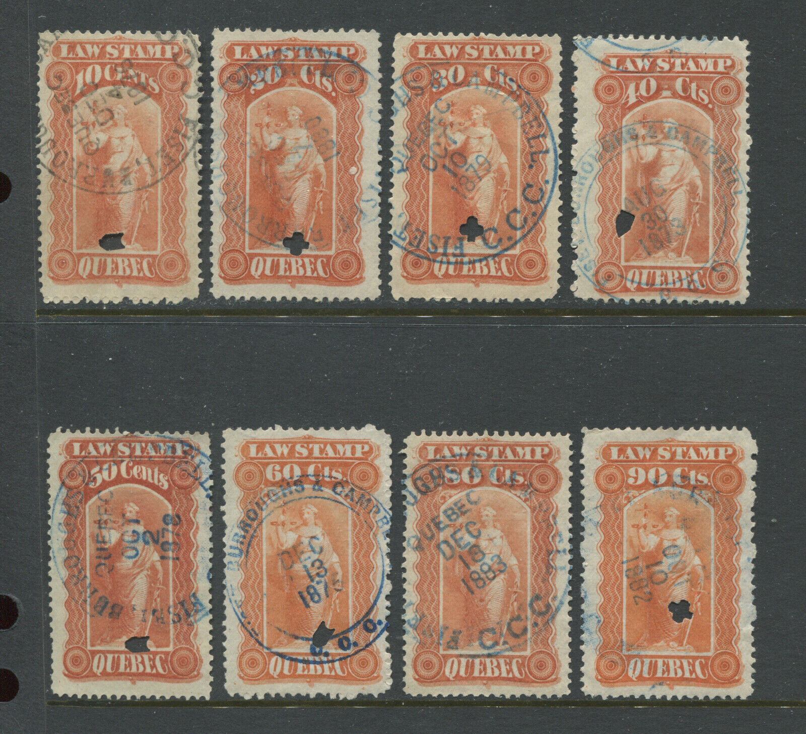 1871 Quebec various Law stamps to 90 cents used Canada, Stamp / HipStamp