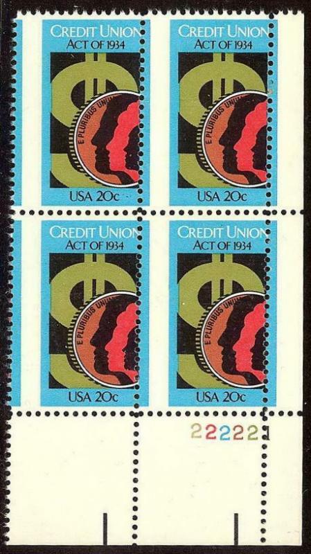 2075 - Misperf Error/EFO Plate Block Credit Union MNH 