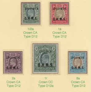 SOMALILAND 1904 KE7  Officials SPECIMEN set of 5