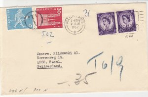 England to Switzerland 1967 Postings to Pay Bolton Cancels Stamps Cover Ref25268