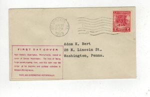 1928 GEORGE WASHINGTON AT VALLEY FORGE 645-23 1st ADAM BERT CACHET CV $75