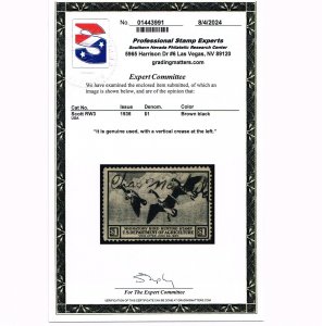 EXCELLENT GENUINE SCOTT #RW3 F-VF USED 1936 FEDERAL DUCK HUNTING STAMP PSE CERT