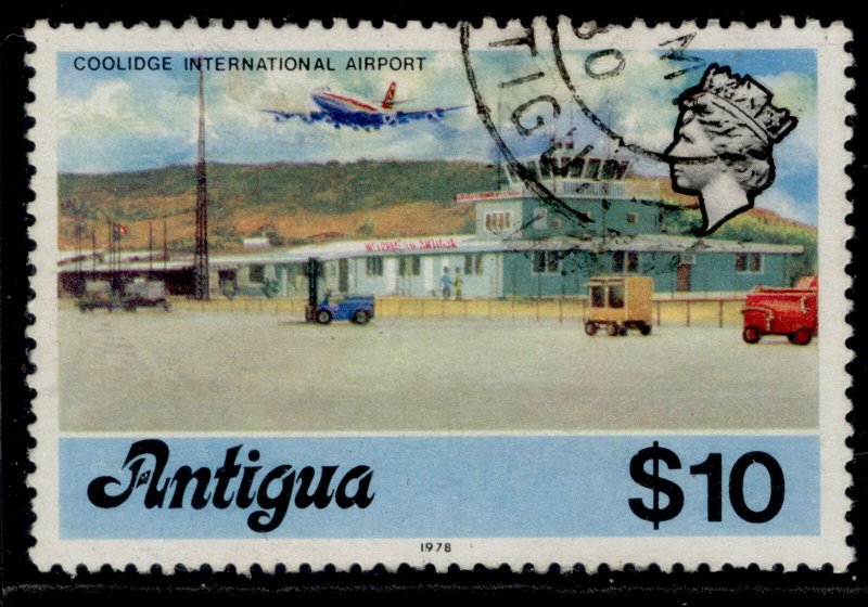 BARBUDA QEII SG486B, $10 Coolidge airport, FINE USED. 