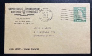 1964 Toronto Canada Legal Notice Postcard Cover To brantford  Insurance Co