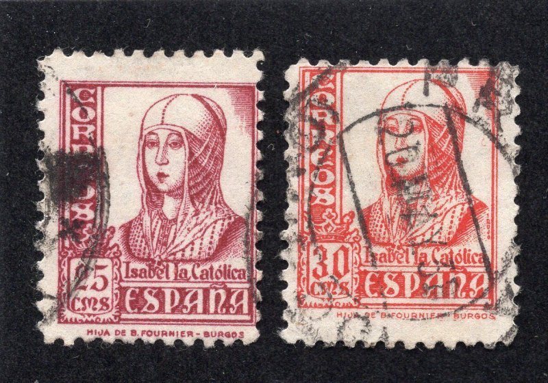 Spain 1936 25c & 30c Isabella I, Scott 646-647 used, value = 50c