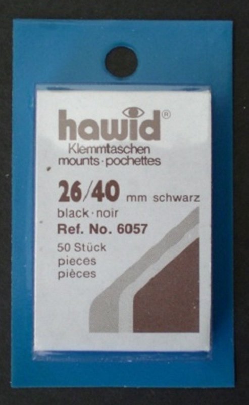 Hawid Stamp Mount Size 26/40 mm - BLACK (Pack of 50) (26x40 26mm)  PRECUT  6057