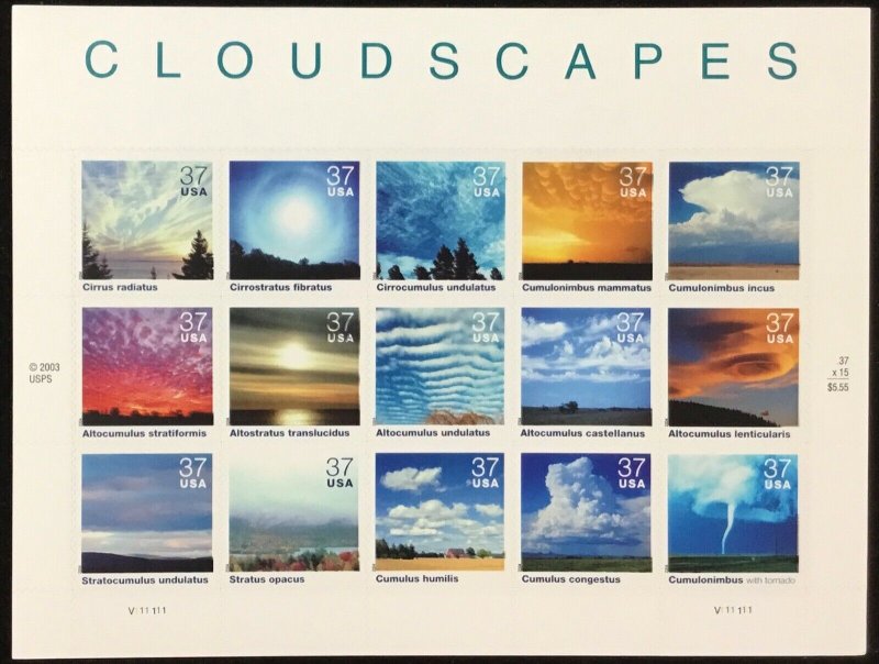 3878   Cloudscapes   Cloud Formation   37c MInt Sheet of 20    $5.55 face