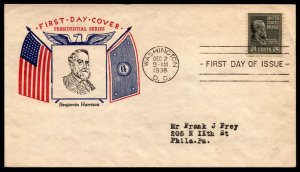 Scott 828 24 Cents Harrison Fidelity FDC - Typed Address - Planty 828-5