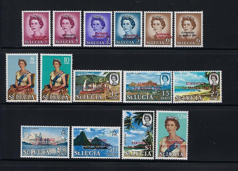 ST. LUCIA SCOTT #215-225 1967 ASSOCIATED STATEHOOD OVPTS- MINT NEVER HINGED