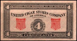 Vintage US Coupon United Cigar Stores Company Of America 4 Certificates