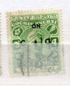 India Cochin 1919-33 Early Issue used Shade of 4p. Optd NW-15811