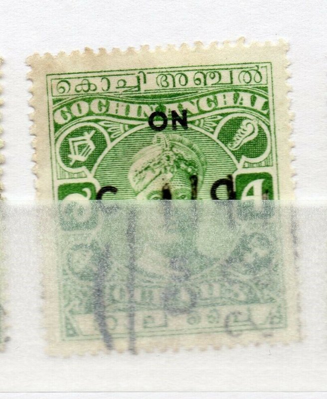 India Cochin 1919-33 Early Issue used Shade of 4p. Optd NW-15811