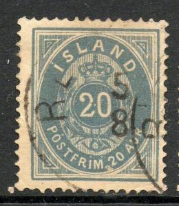 Iceland Scott #17a F/VF Ultramarine Used Stamp 20 aur