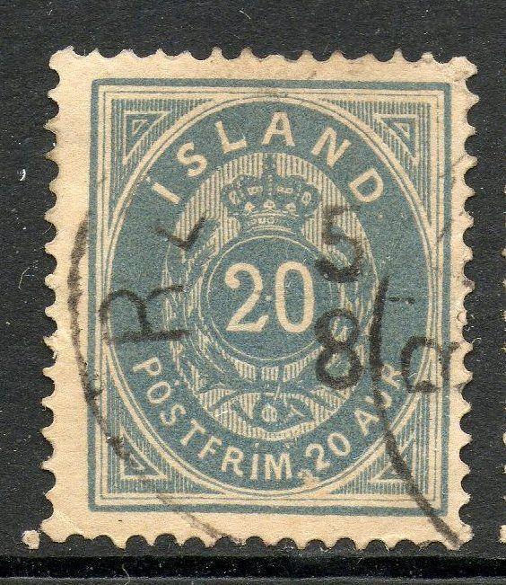 Iceland Scott #17a F/VF Ultramarine Used Stamp 20 aur