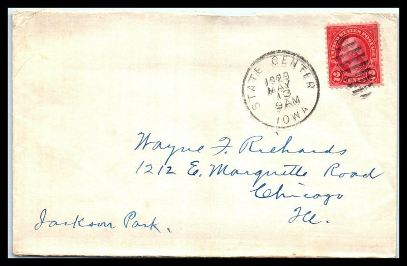 1929 US Cover - State Center, Iowa to Chicago, Illinois E7