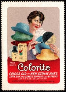 Selo pôster vintage dos EUA compre o nome cores coloridas antigo novo chapéus de palha cetim-