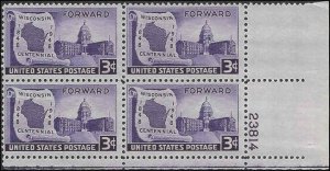 957 Mint,OG,NH... Plate Block of 4... SCV $1.00