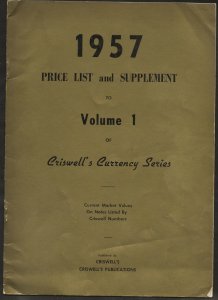 1957 Price List and Supplement Volume 1 Criswell's Currency Series 16pp