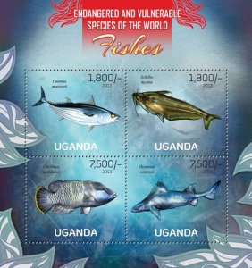 UGANDA - 2013 - Fishes - Perf 4v Sheet - Mint Never Hinged