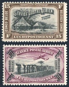 Belgian Congo C5-C6, lightly hinged. Mi 119-120. 1930. Kraal, Porters of Safari.