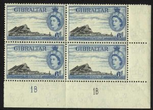 Gibraltar SG153a 6d Black and blue U/M Plate Block Cat 44+++ pounds