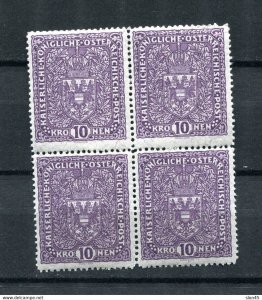 Austria 1918 Granite paper 25x30 Block of 4 MNH MI 211Ia  13544