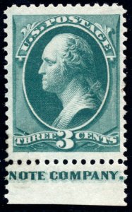 US 184 3c 1879 Washington soft paper F-VF OG hinged part American Bank Note logo