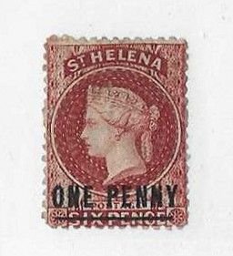 St Helena Sc #12  1p on 6p brown red unused with some OG FVF