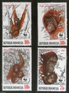 Indonesia 1989 Orangutans Monkey Wildlife Animal Fauna Sc 1382-85 WWF MNH # 3522